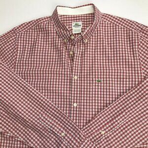 LACOSTE Regular Fit Men 44 - XL Cotton Red Multi-Color Plaid Shirt
